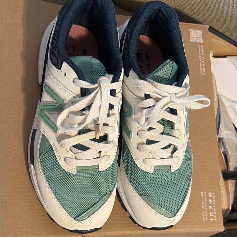 Figs, New Balance Green and White Sneakers
